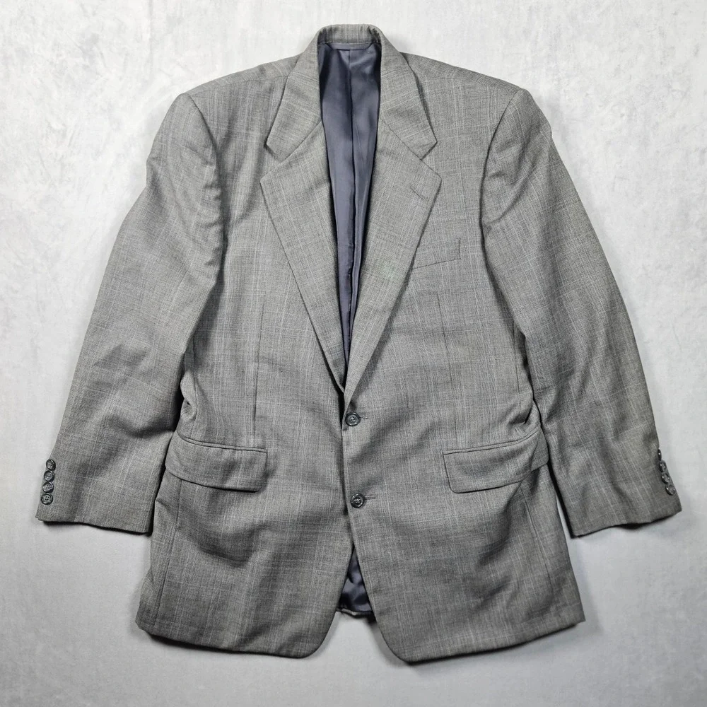 Hickey Freeman Sport Coat‎ Mens 41R Grey Loro Piana Wool Glen Plaid Blazer